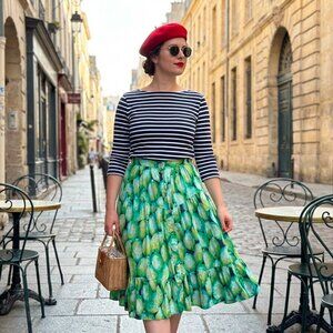 Vintage French Cotton Midi  Pear Skirt with button front